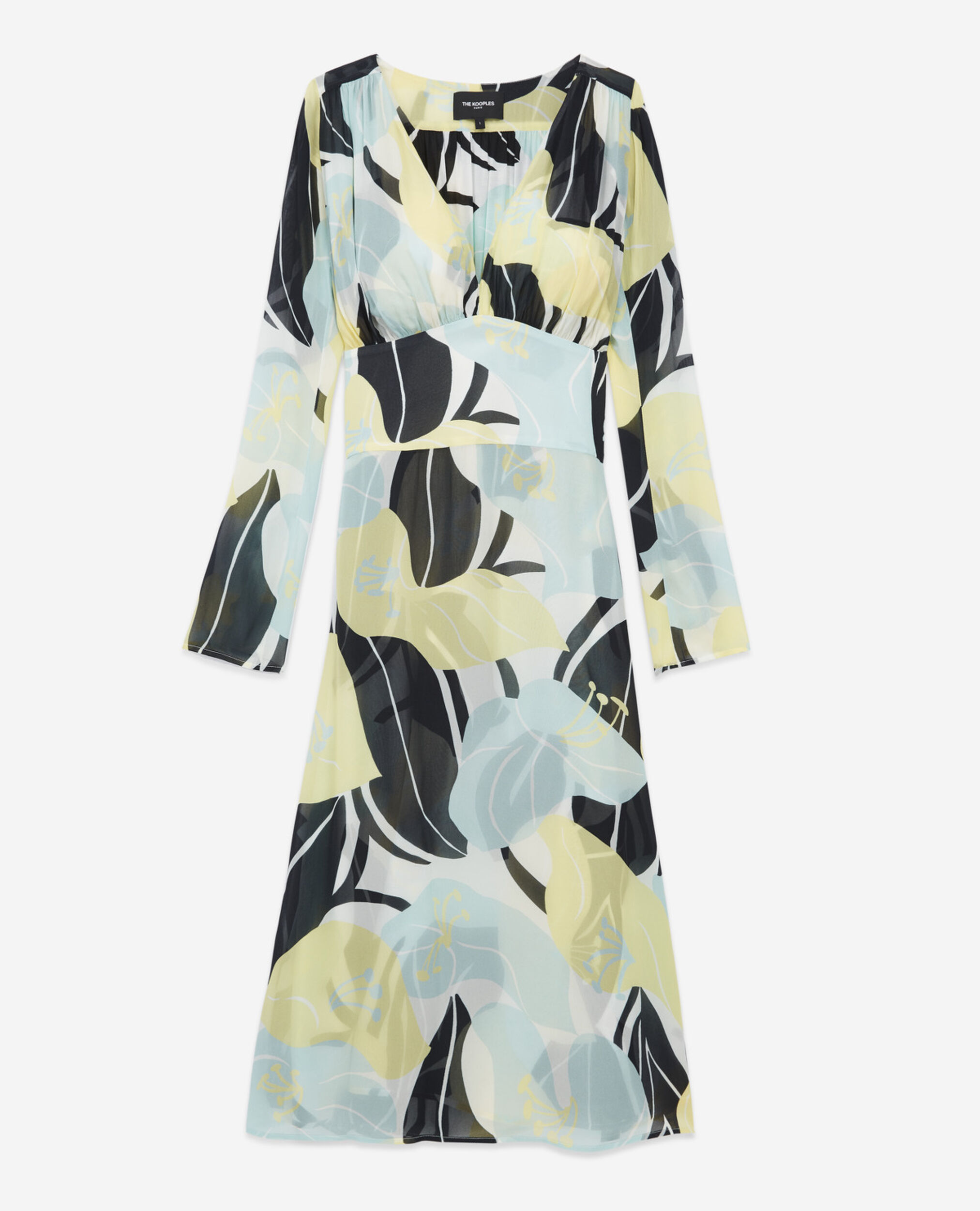 Long light printed dress with floral motif, GREEN, hi-res image number null
