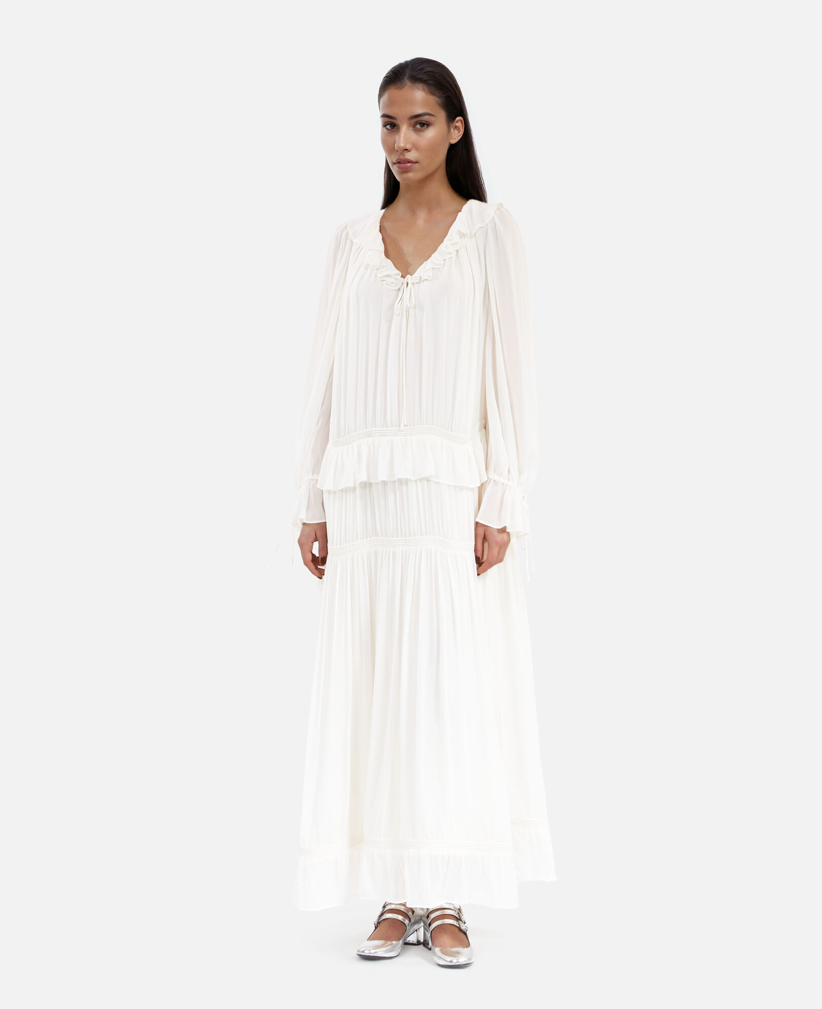The Kooples WOMEN ECRU pussy bow collar ecru dress