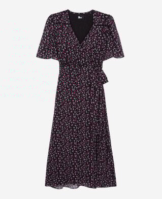 The Kooples FEMME BLACK / PINK robe portefeuille longue imprim&eacute;e