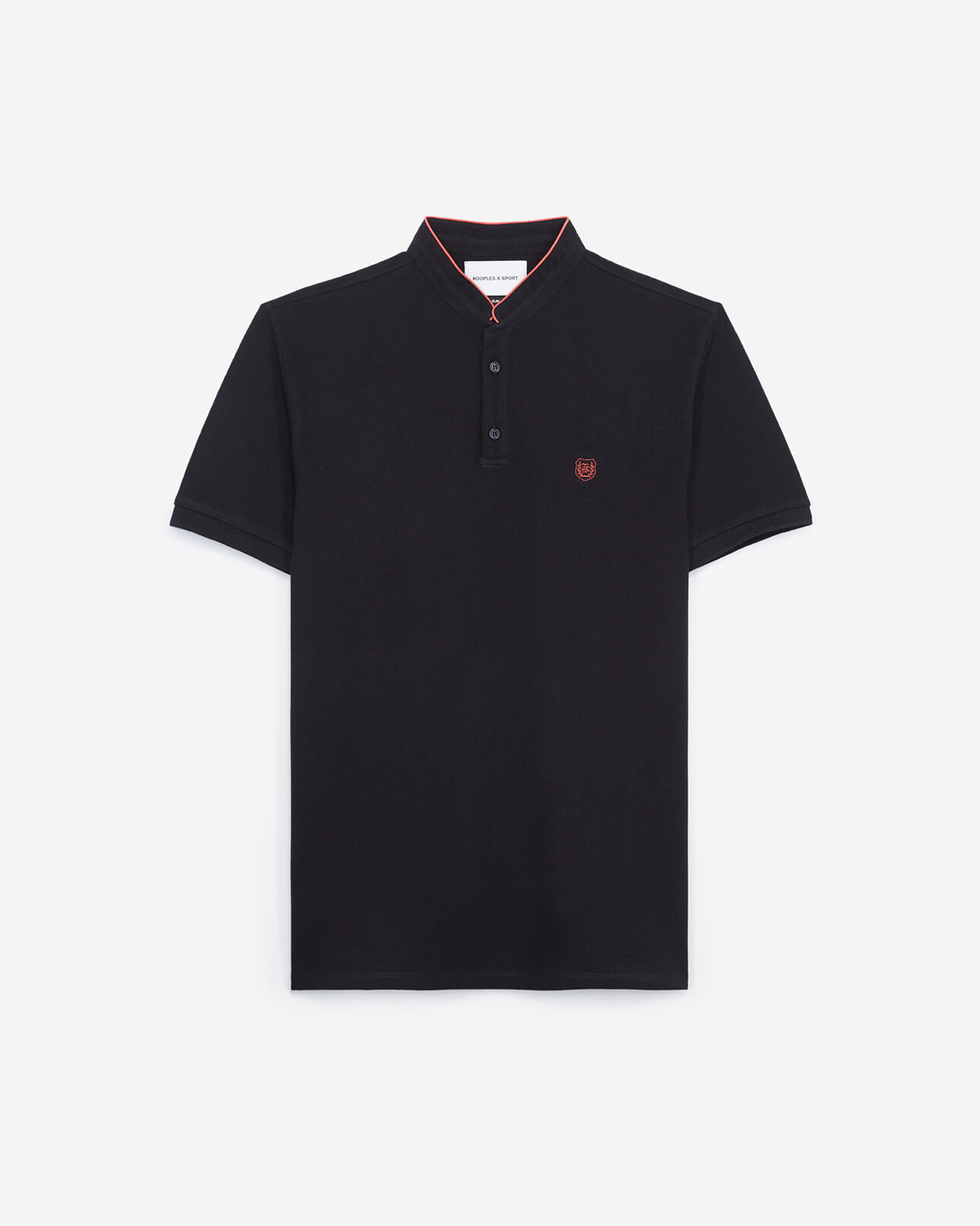 The Kooples H DARK NAVY / FLUO PINK embroidered cotton pink detail slim blue polo shirt
