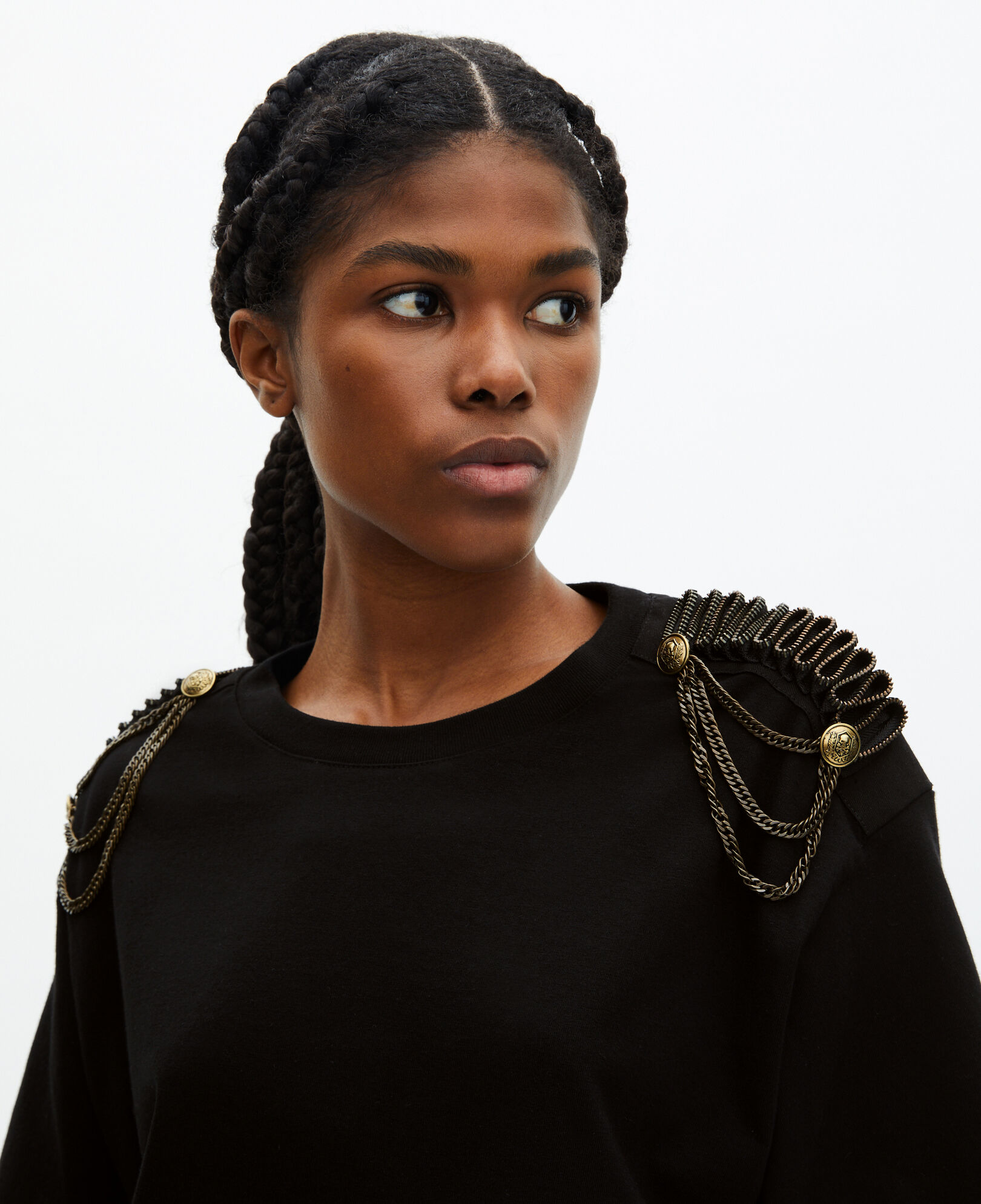 The Kooples WOMEN BLACK WASHED short black dress with shoulder pads