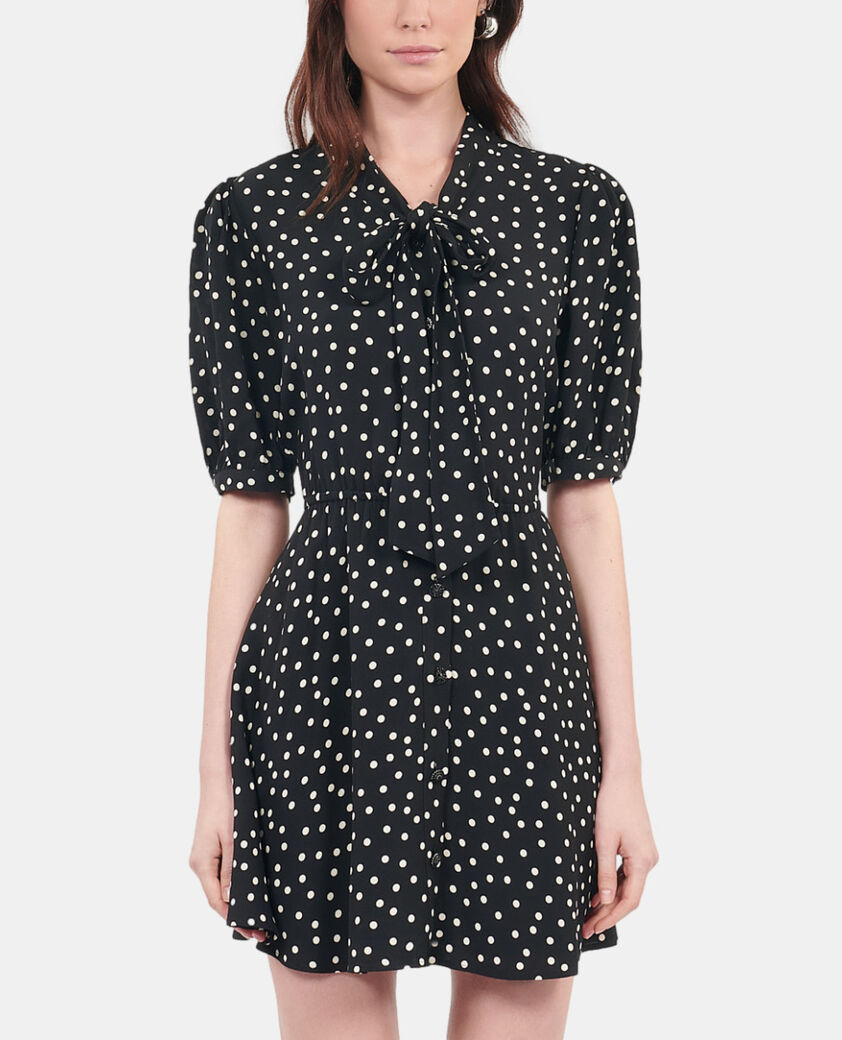 The Kooples DAMEN BLACK WHITE schwarzes kurzes kleid mit punktemuster