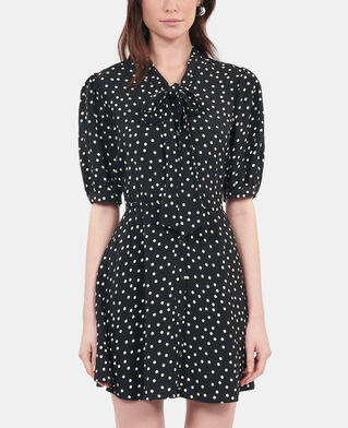 The Kooples DAMEN BLACK WHITE schwarzes kurzes kleid mit punktemuster