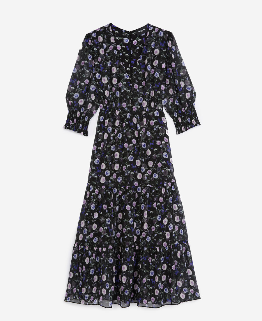 robe midi imprimée à volants boutonnée