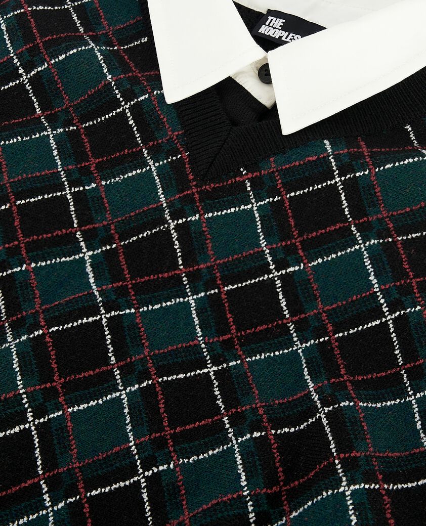 The Kooples WOMEN BLACK DARK GREEN green check knit short dress