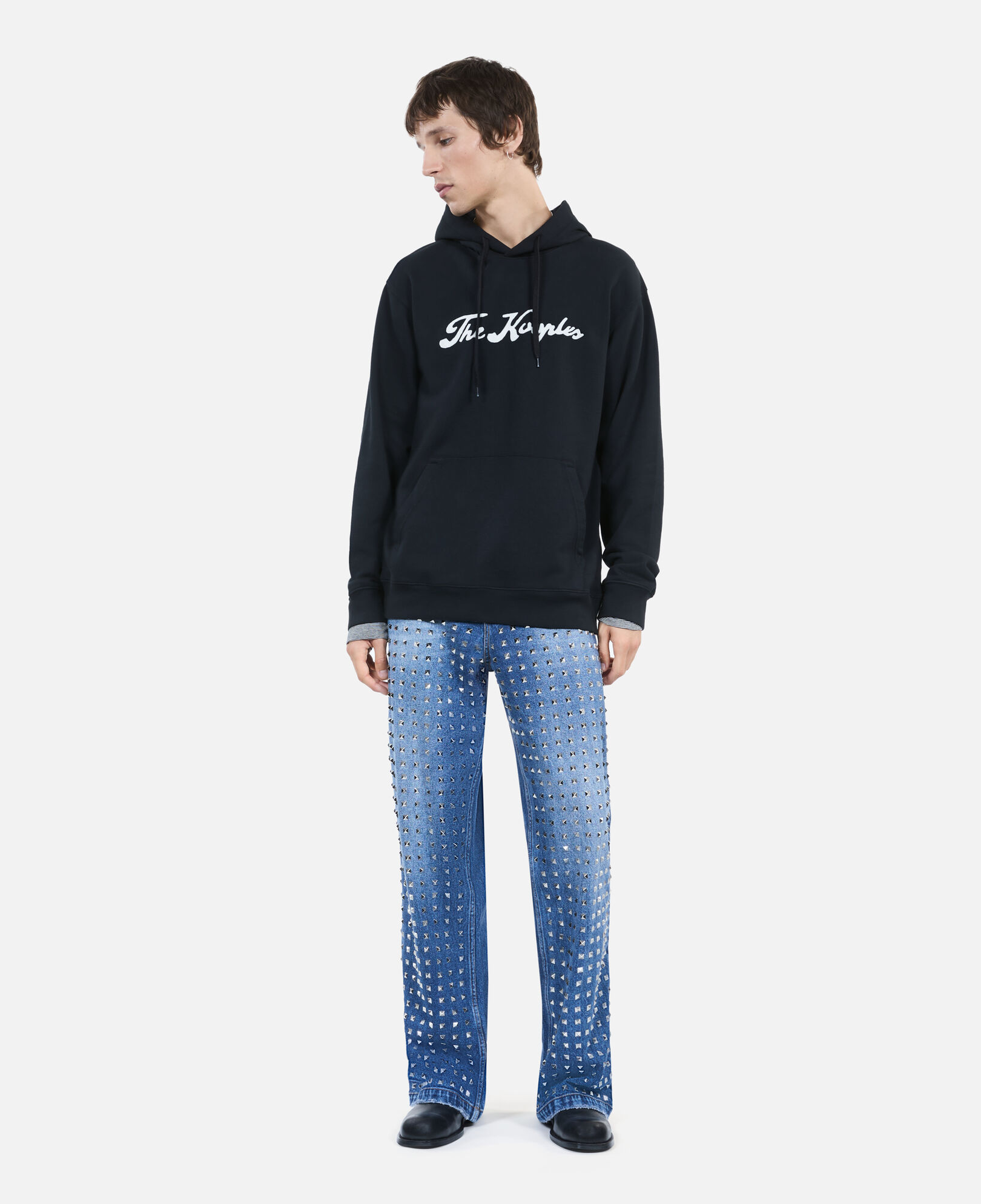 The Kooples HOMBRE BLACK WASHED sudadera logotipo capucha negra