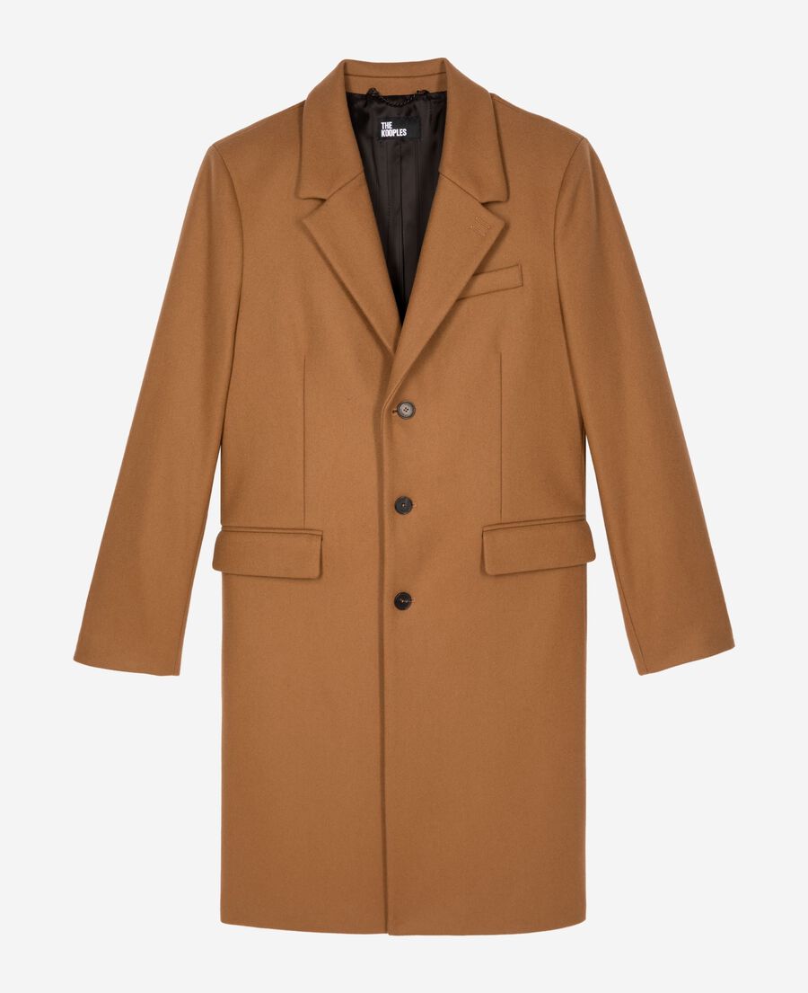 The Kooples MEN CAMEL camel leather lapel collar wool coat