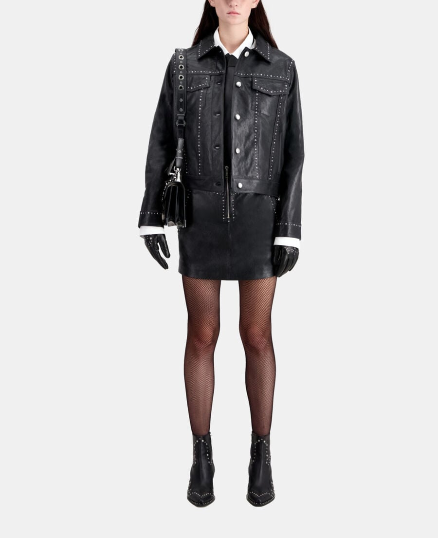The Kooples FEMME BLACK veste en cuir noir avec clous