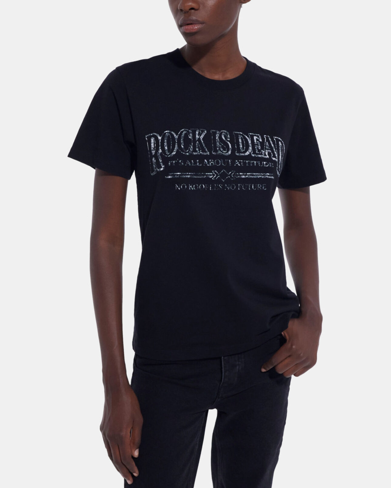 The Kooples WOMEN BLACK WASHED black t-shirt with screen print