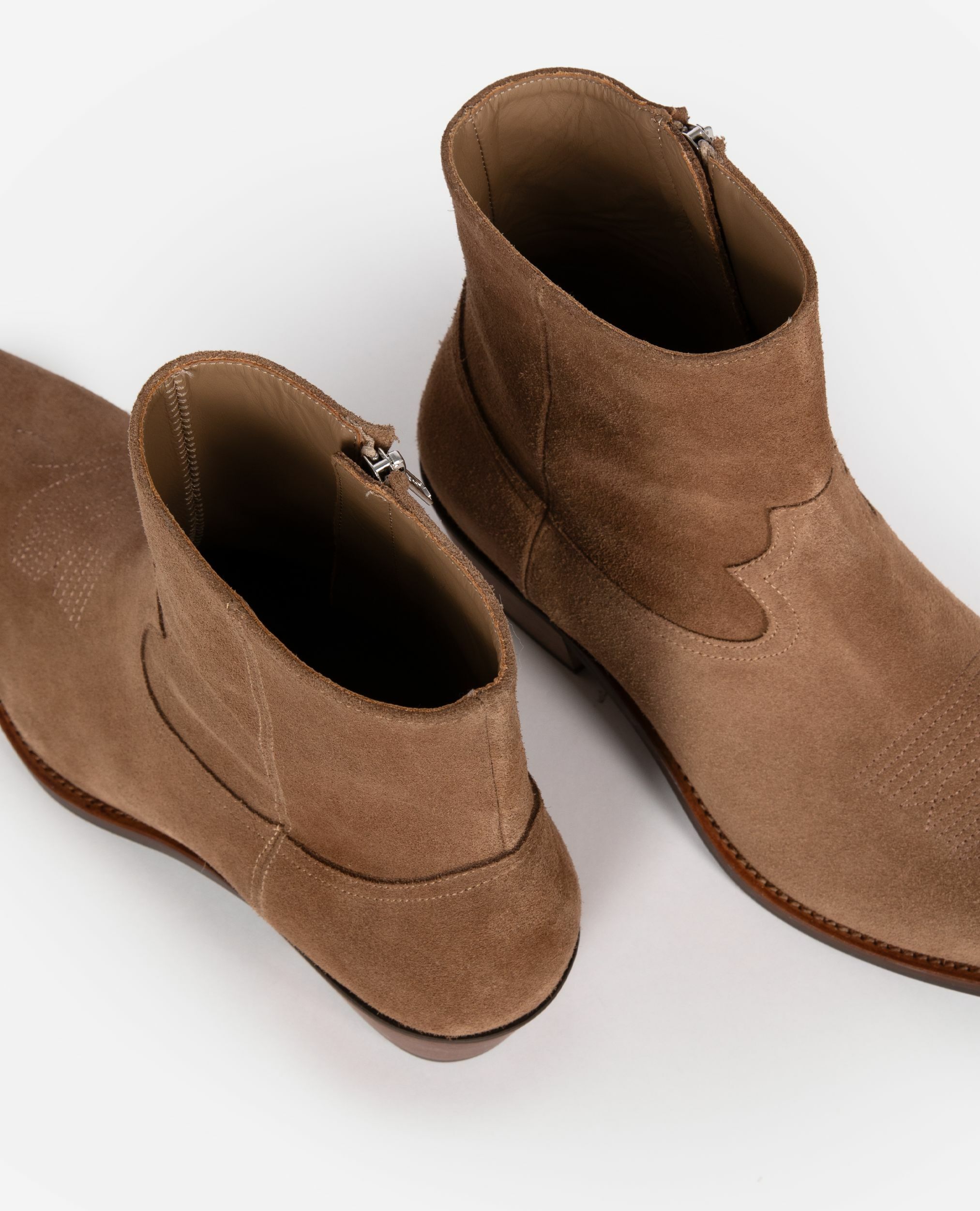 Brown leather western-style ankle boots, BROWN, hi-res image number null