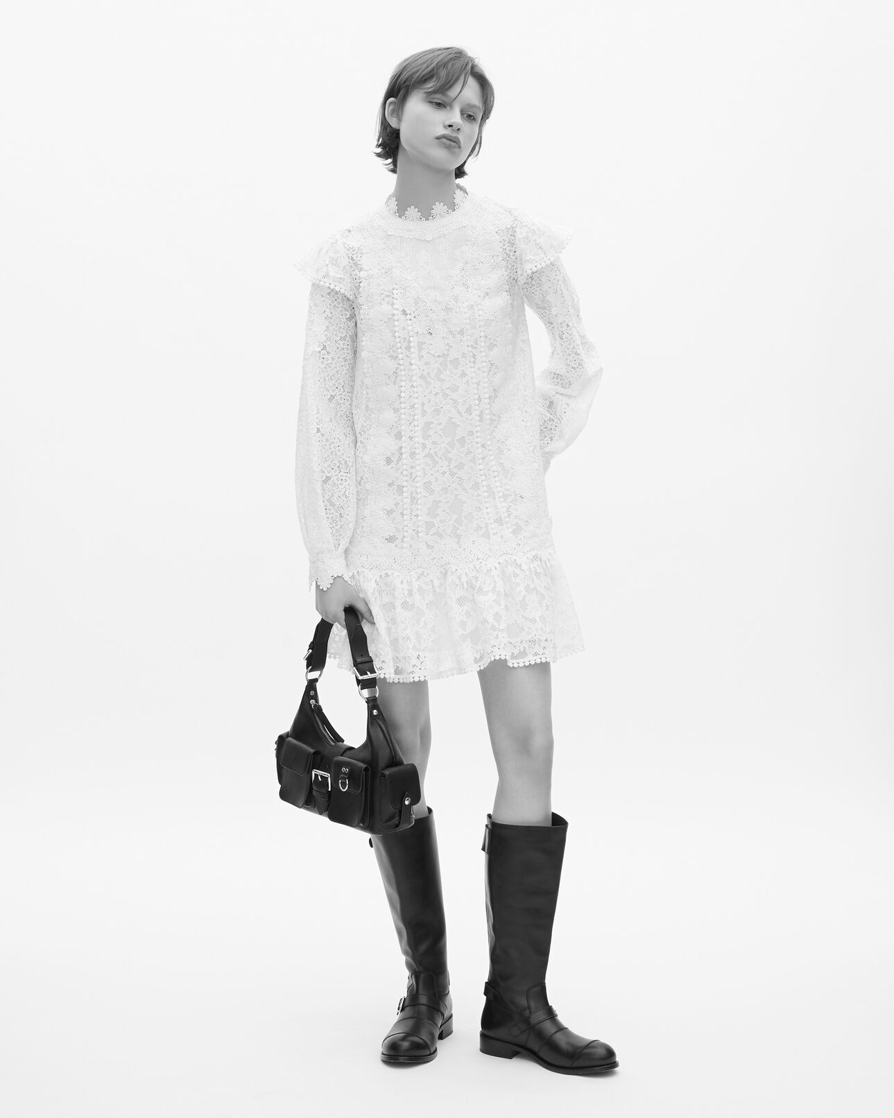 The Kooples WOMEN ECRU short dress in ecru lace