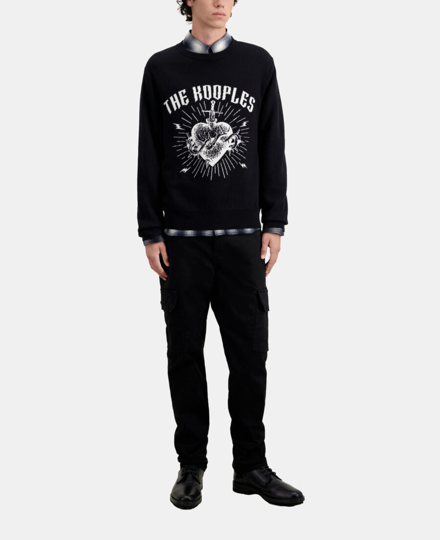 pull noir dagger through heart en laine mélangée