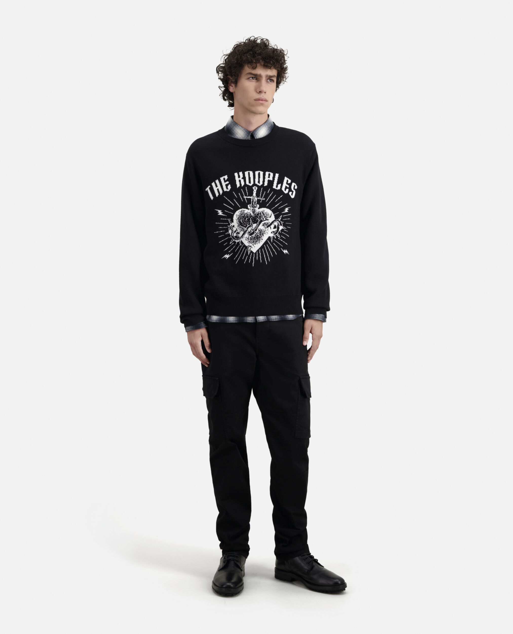 Schwarzer Pullover mit Motiv und Sternen, BLACK / WHITE, hi-res image number null