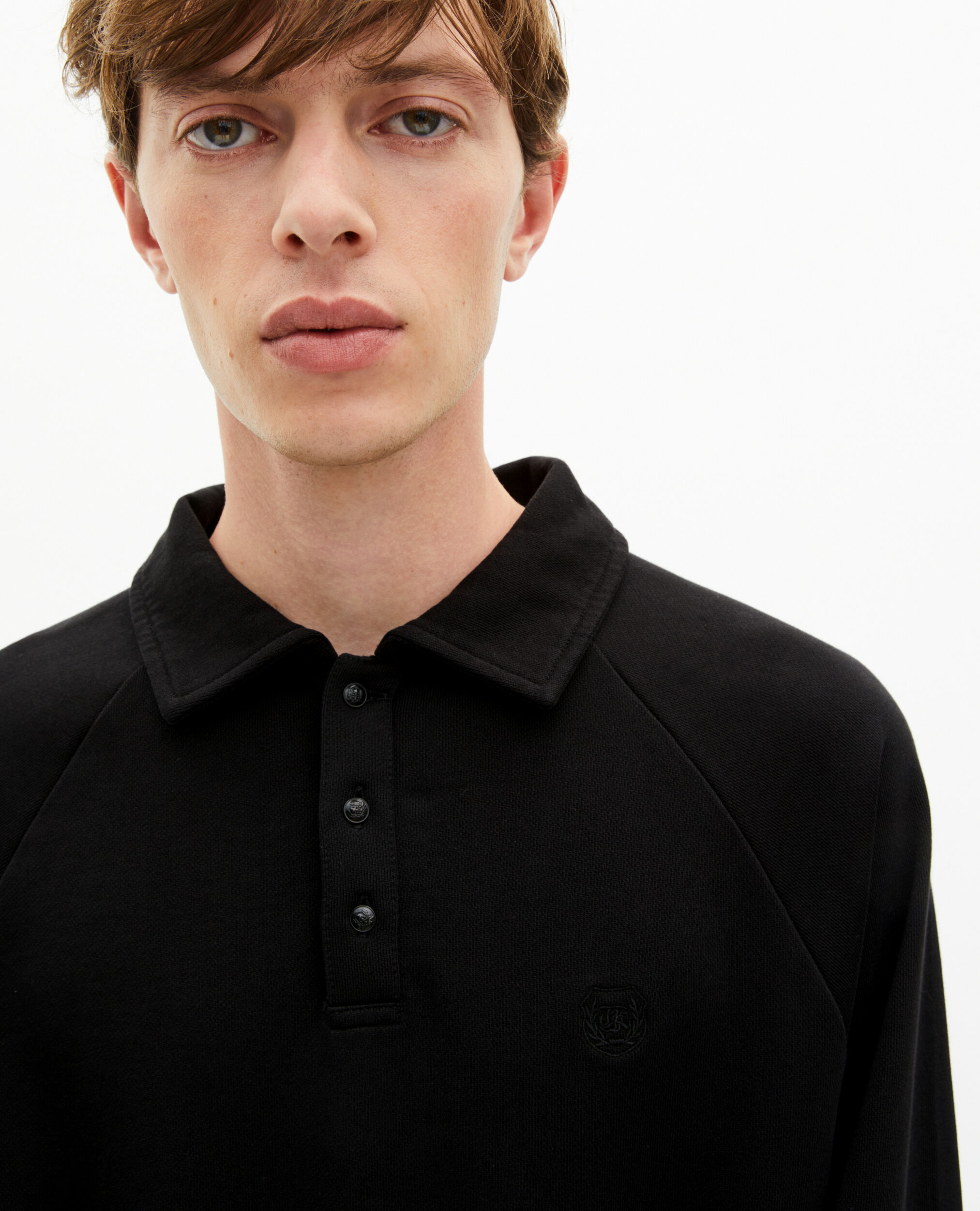 Sweatshirt col polo noir, BLACK WASHED, hi-res image number null