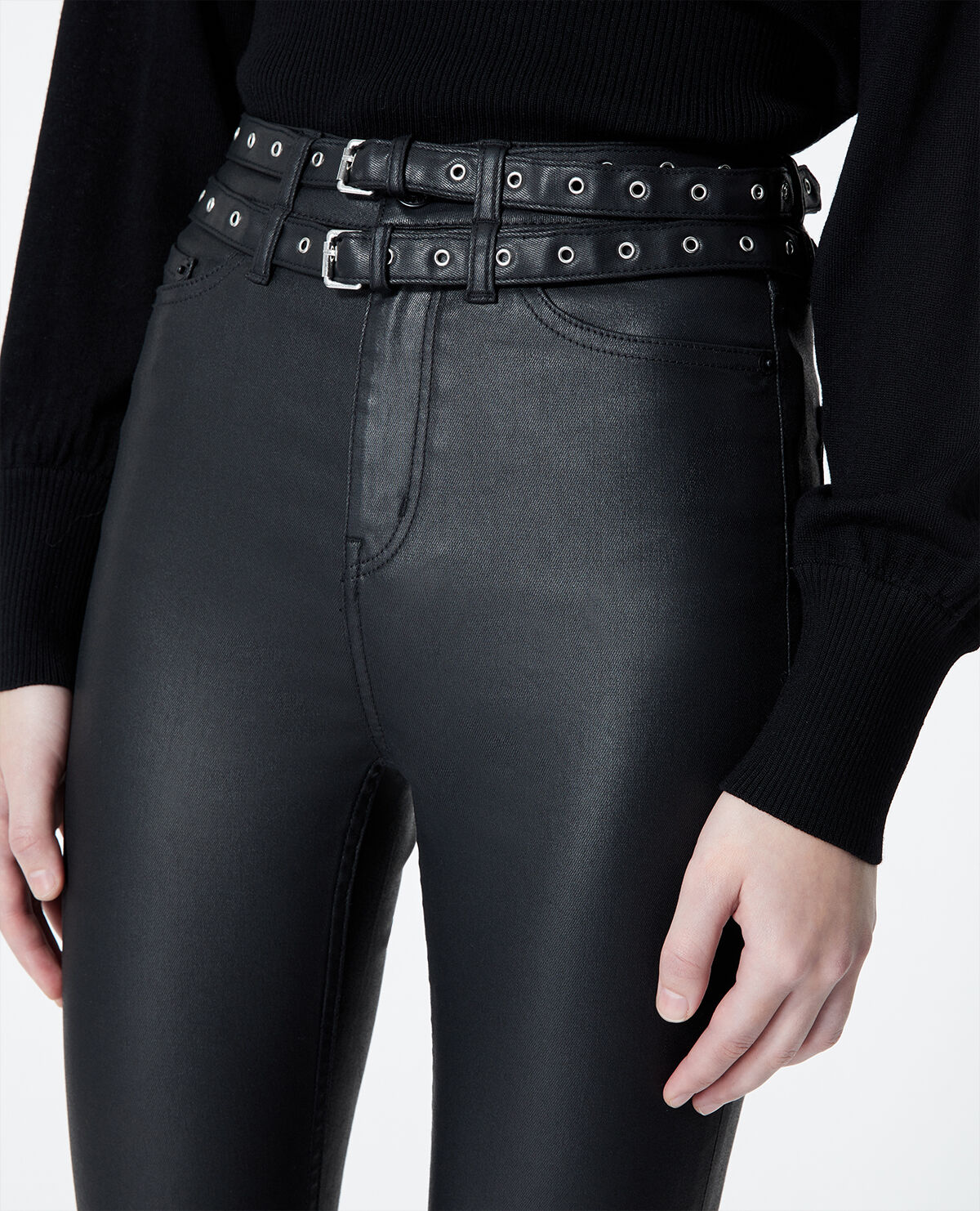 Faux leather jeans with double belt The Kooples