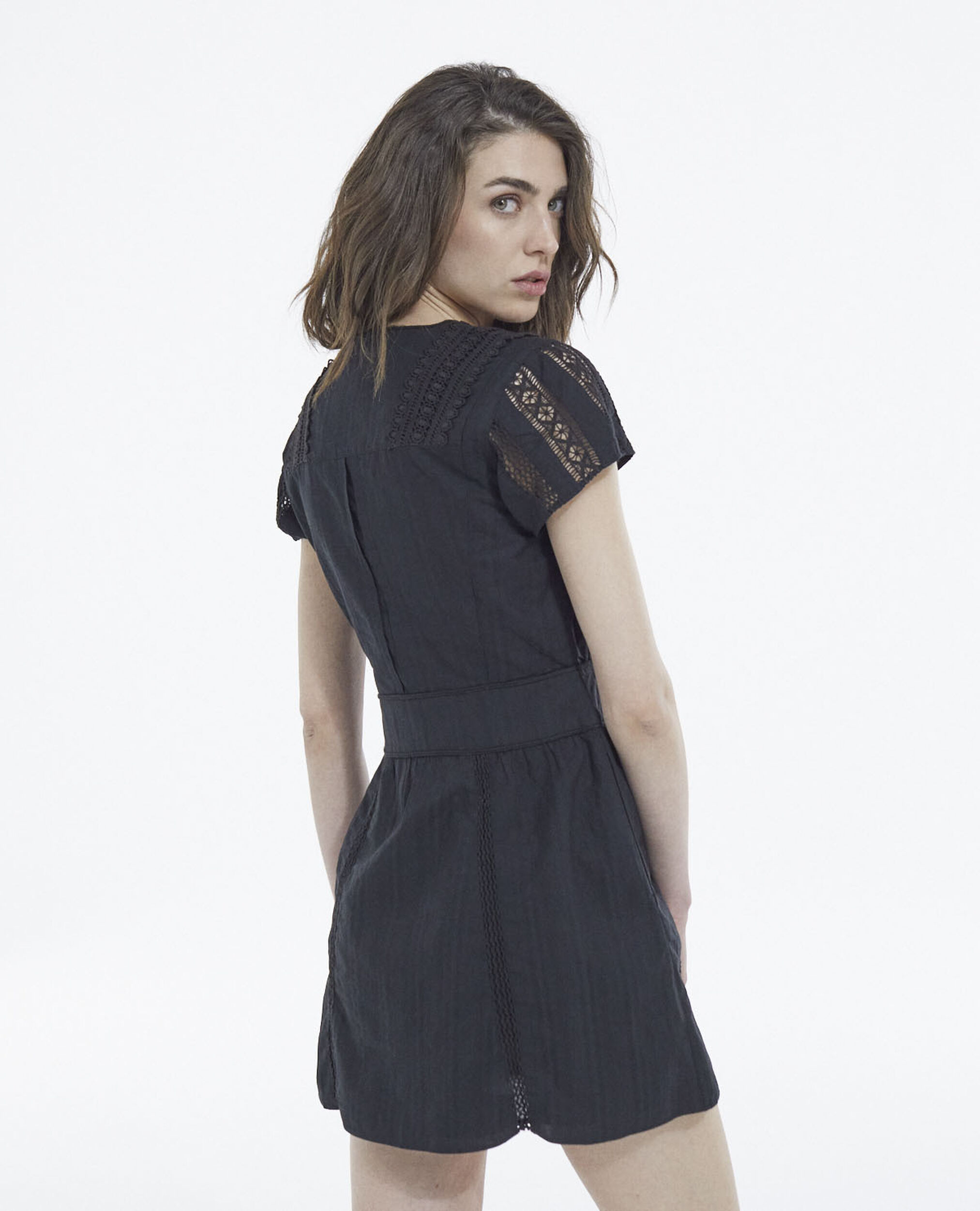 Robe brodée noire courte détail gallon, BLACK, hi-res image number null