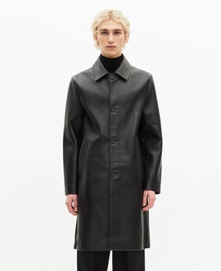 The Kooples H BLACK black leather mid-length coat