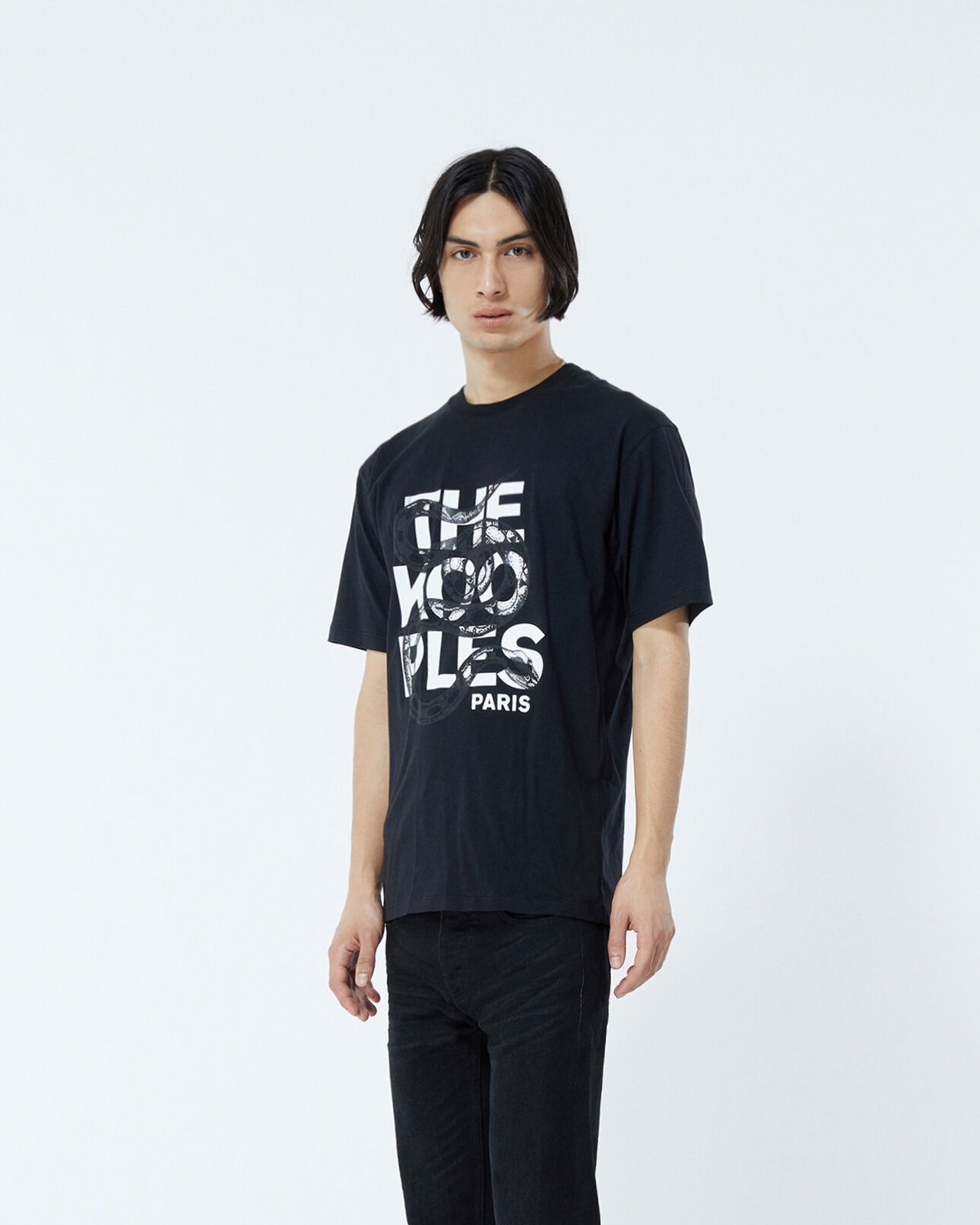The Kooples MEN BLACK black t-shirt in cotton with snake logo