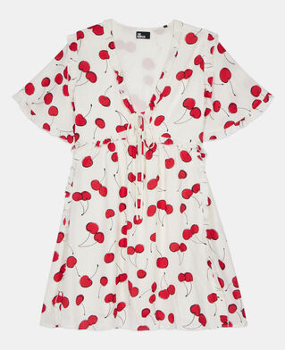 The Kooples DAMEN ECRU RED kurzes kleid mit kirschendruck