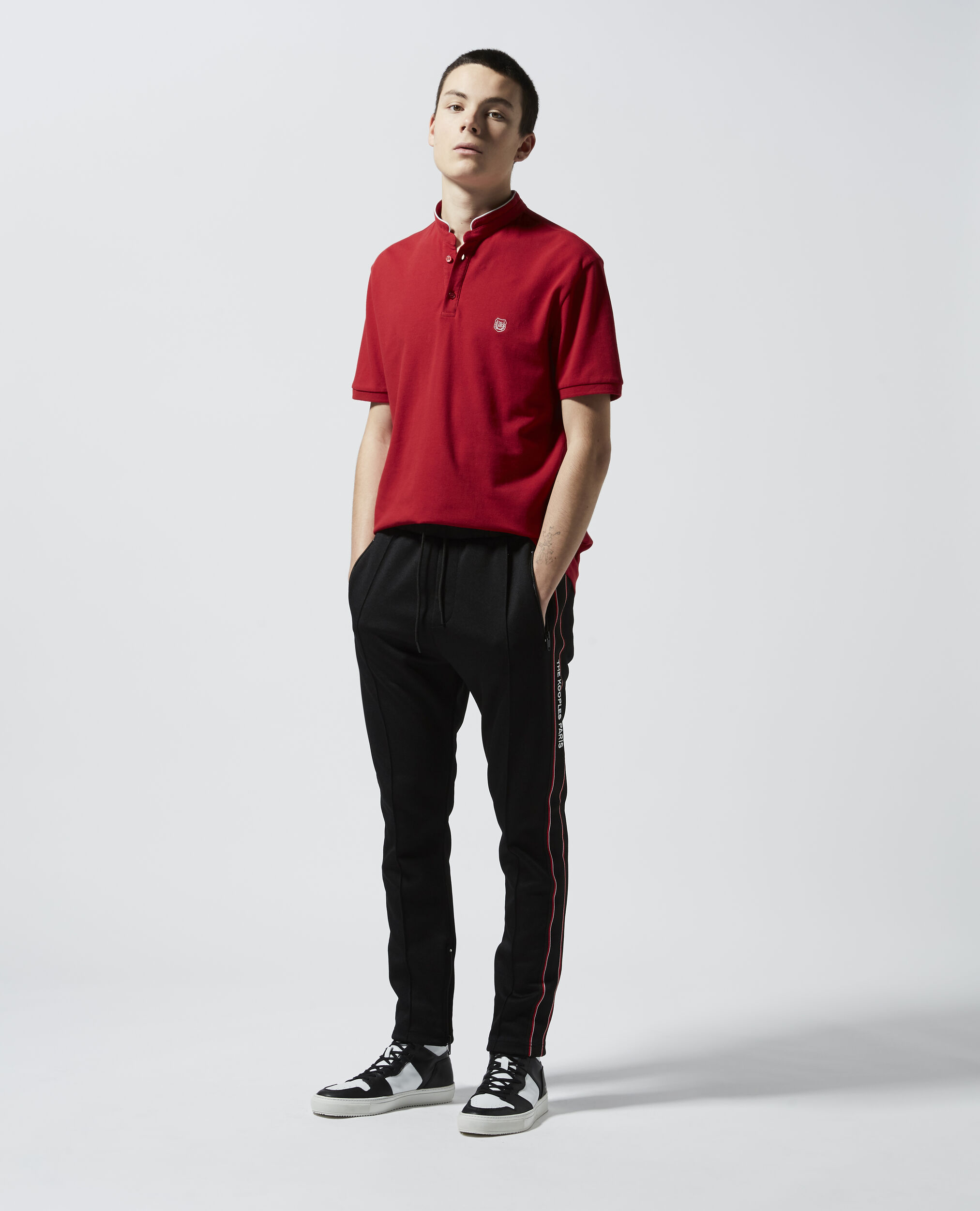 Slim red polo shirt with officer collar, CHILIPEPPER / GLACIERGREY, hi-res image number null