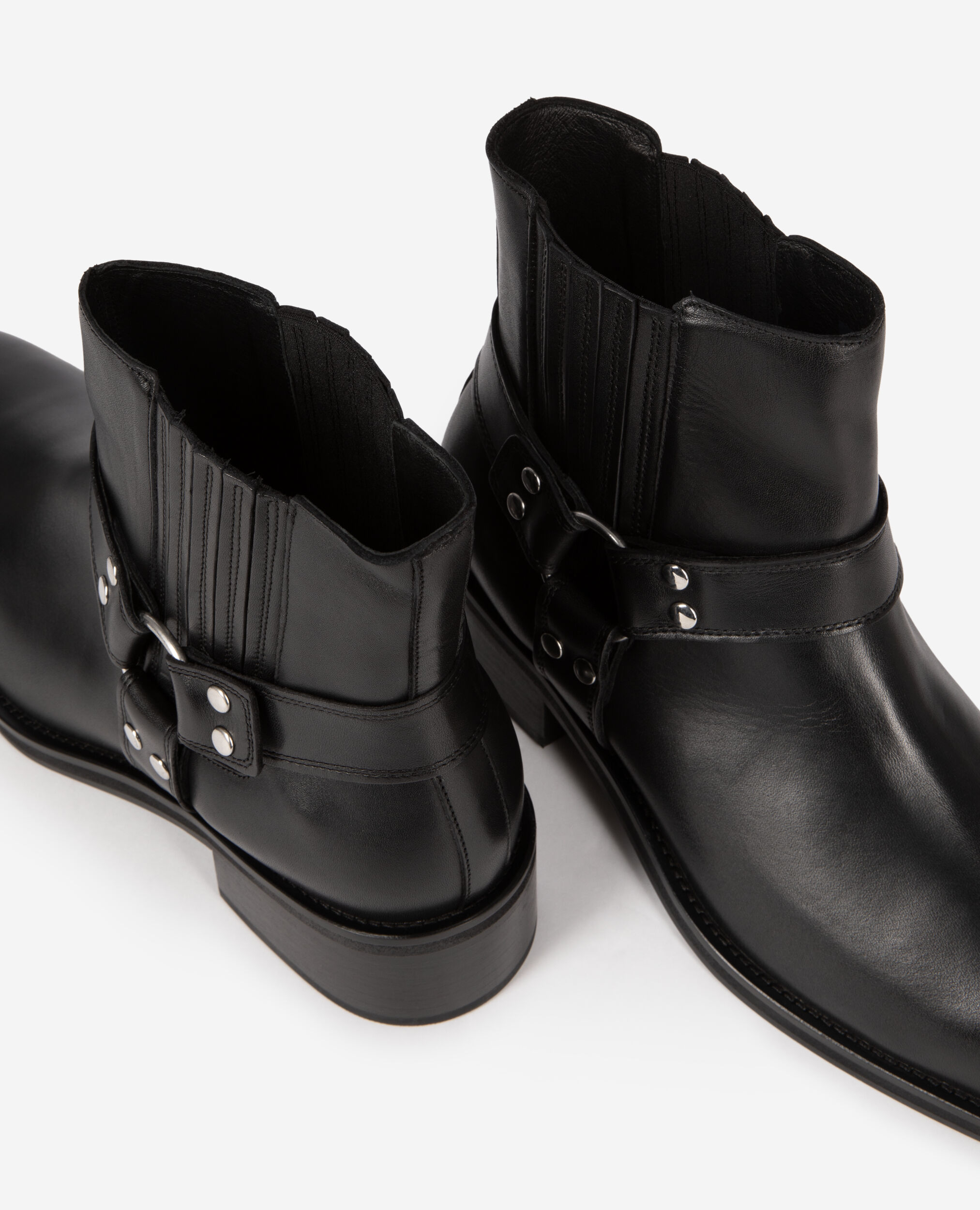 Black leather strap ankle boots, BLACK, hi-res image number null