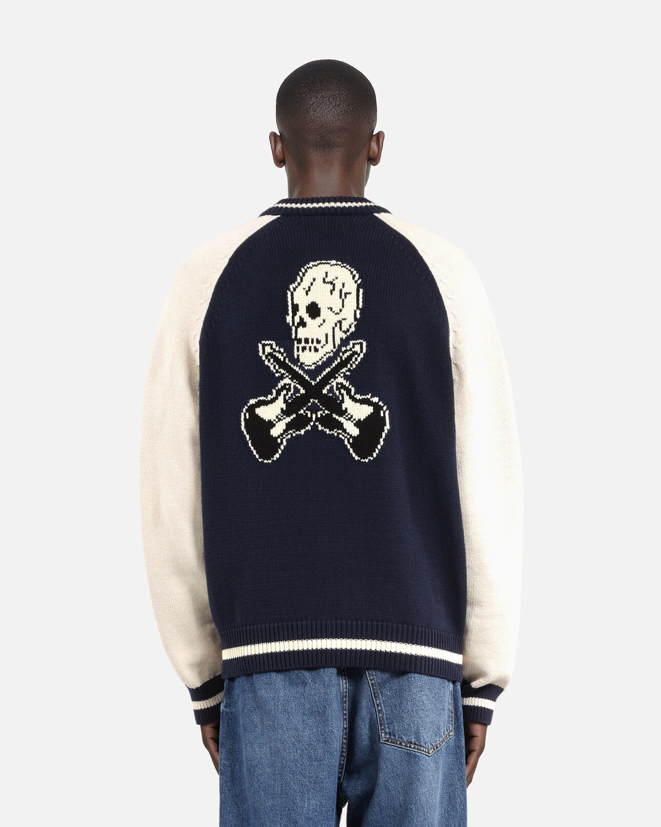 The Kooples MEN DARK NAVY-ECRU navy and ecru teddy cardigan