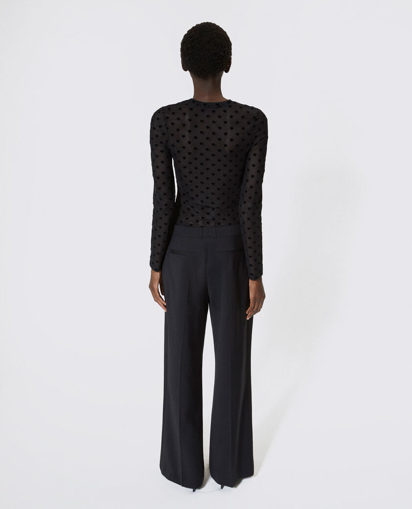 The Kooples WOMEN BLACK black hearts flocked mesh long-sleeve t-shirt