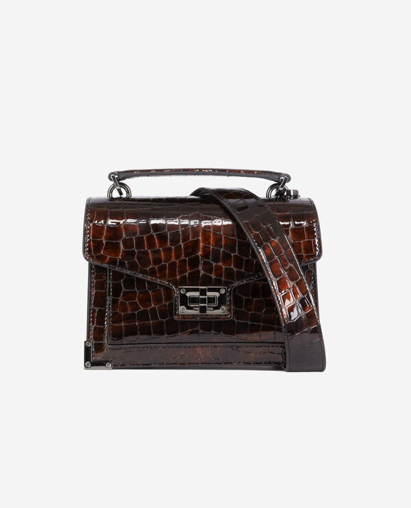 Black Joe glazed leather baguette bag with Western buckle