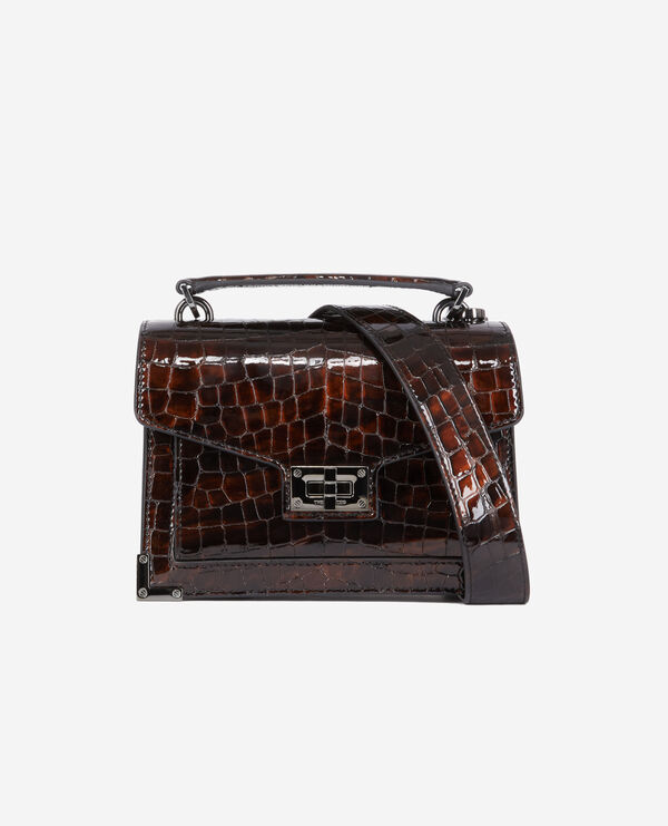 small emily bag in brown crocodile-effect leather