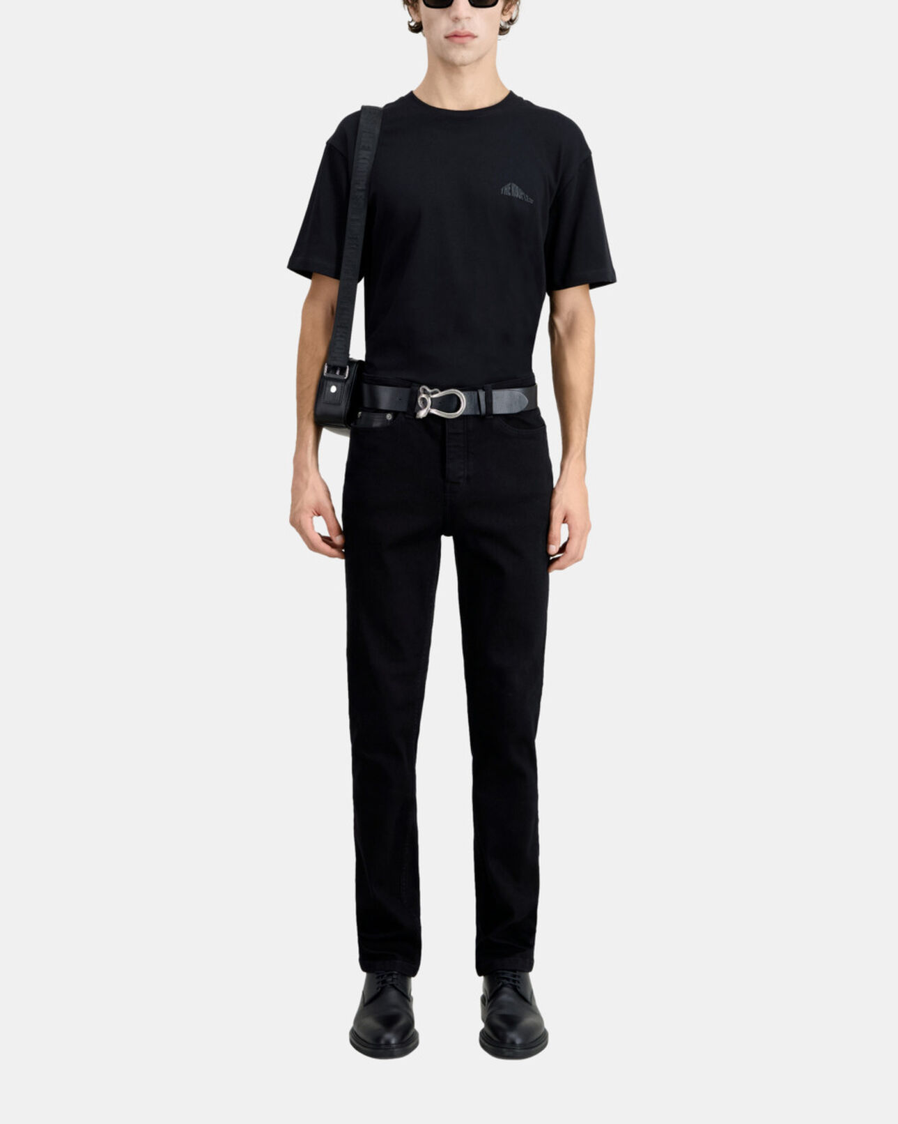 The Kooples HOMME BLACK jean noir slim avec poche en cuir