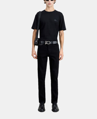 The Kooples HOMME BLACK jean noir slim avec poche en cuir