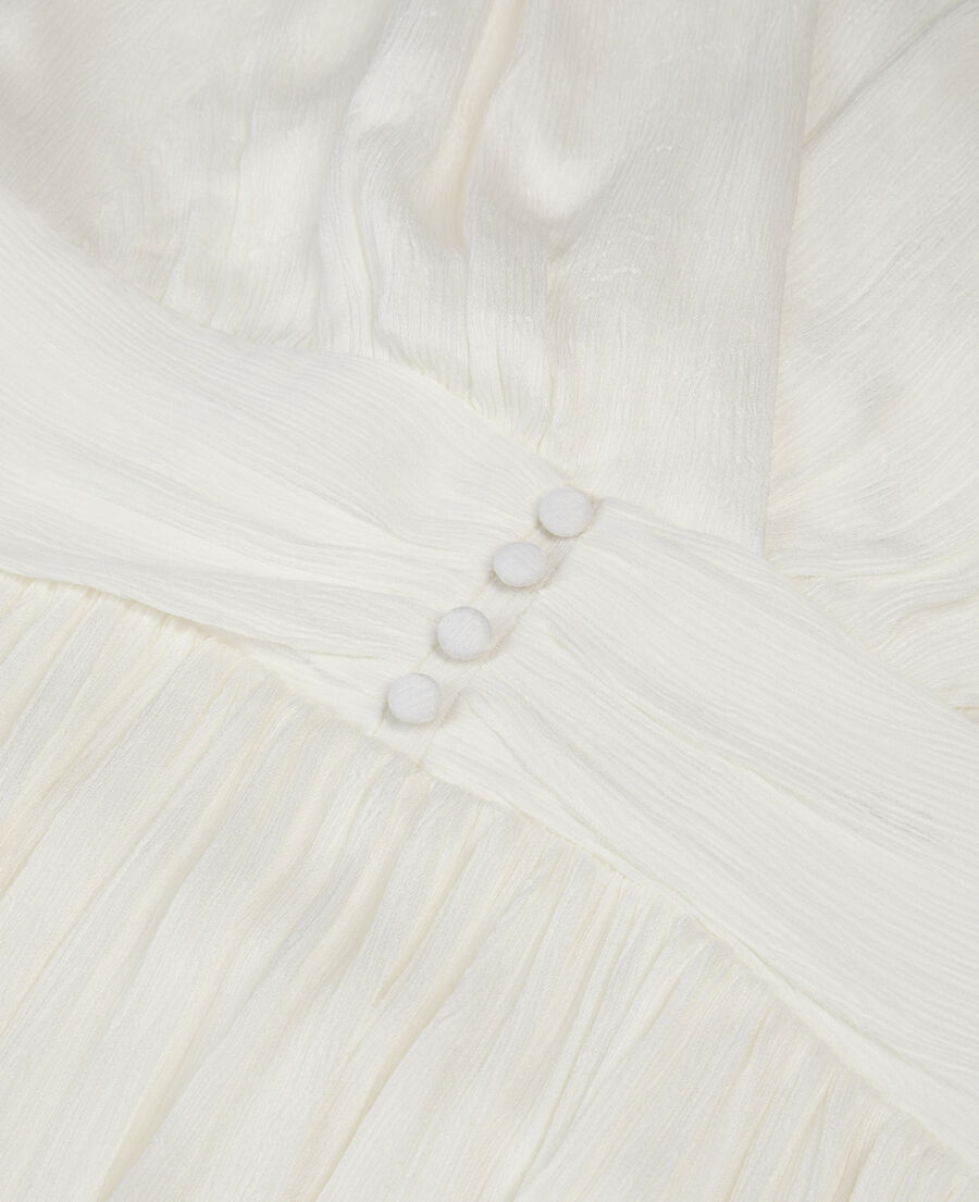 vestido corto blanco tejido arrugado
