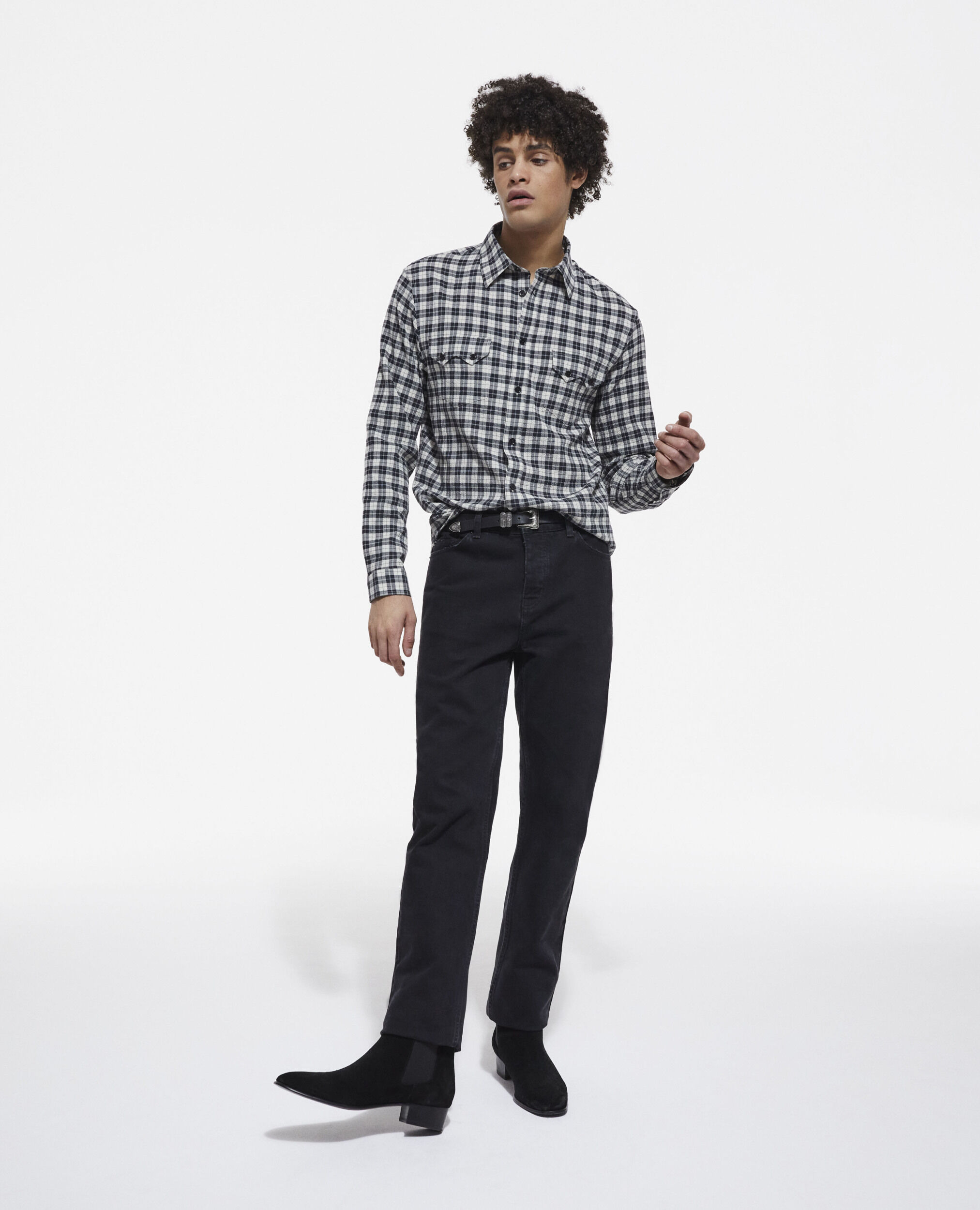Check shirt with classic collar, LIGHT GREY, hi-res image number null