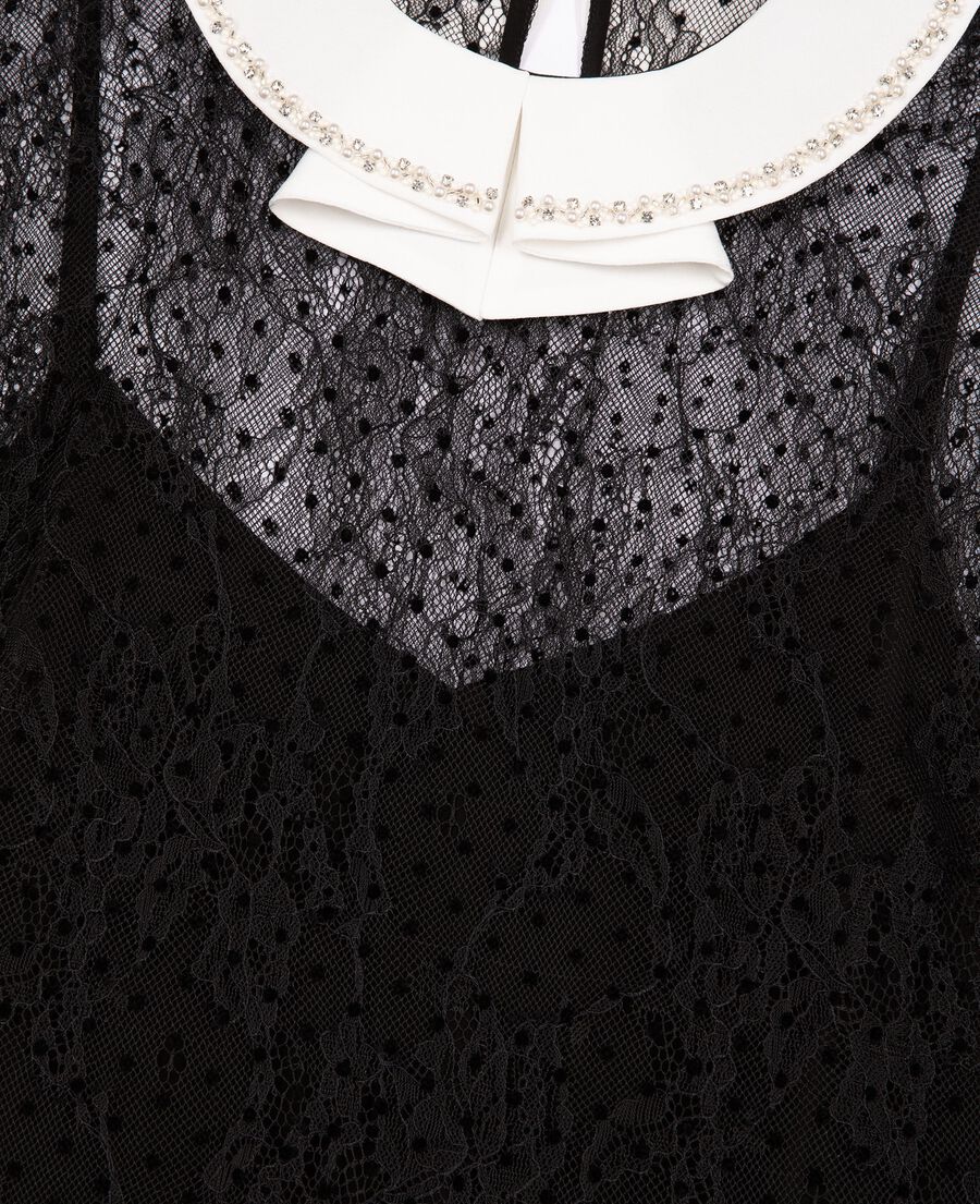 The Kooples F BLACK short dress in black plumetis lace and rhinestones