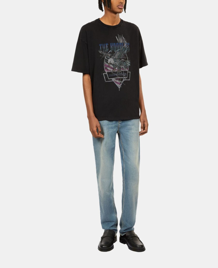 The Kooples H BLACK WASHED black t-shirt with chaos eagle serigraphy