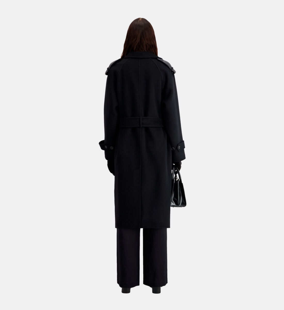 Manteau long noir en laine m lang e The Kooples France