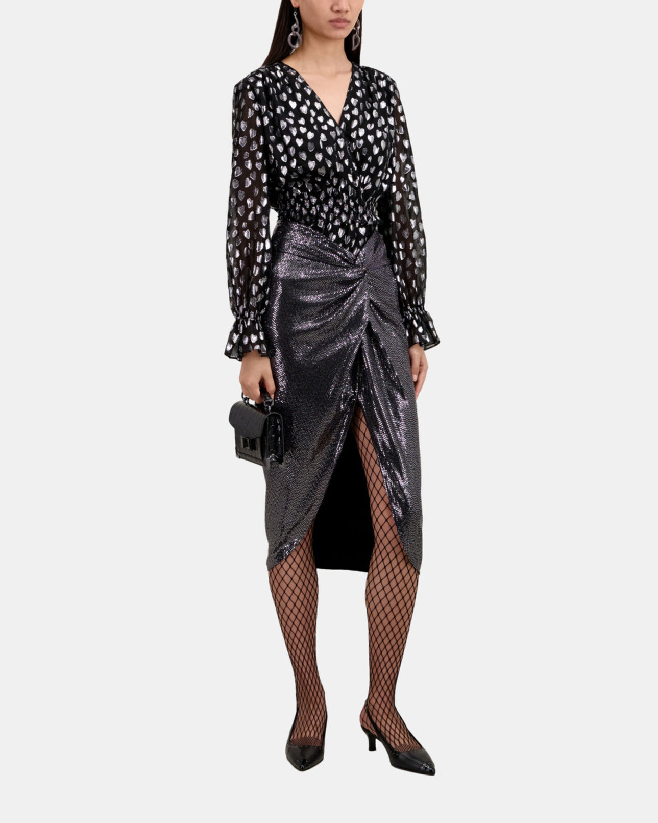 The Kooples DAMEN SILVER halblanger rock mit metalliceffekt
