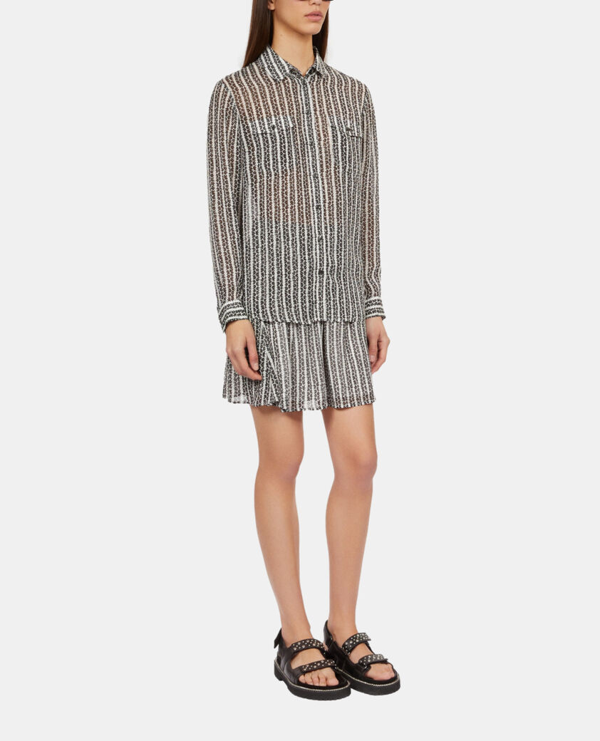 The Kooples FEMME BLACK WHITE chemise fleurie à rayures noire et banche