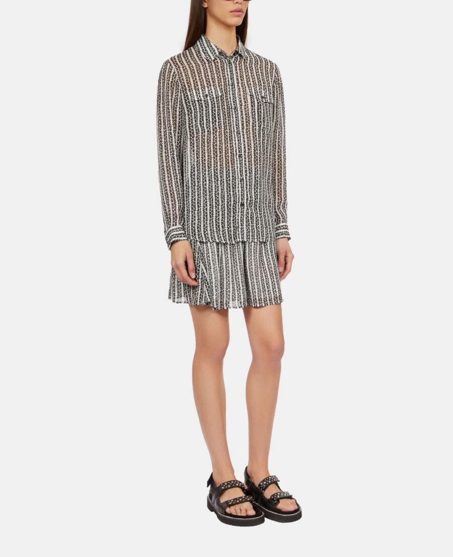 The Kooples FEMME BLACK WHITE chemise fleurie à rayures noire et banche