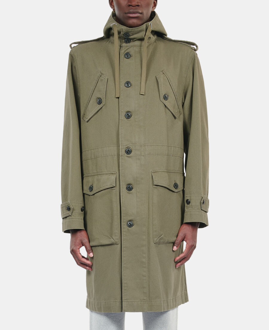 The Kooples MEN OLIVE NIGHT long khaki hooded parka