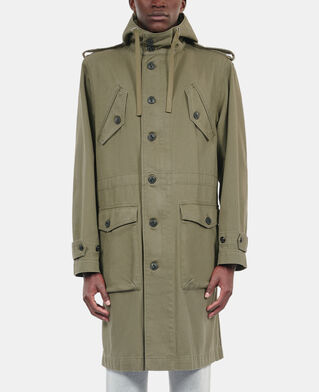 The Kooples MEN OLIVE NIGHT long khaki hooded parka