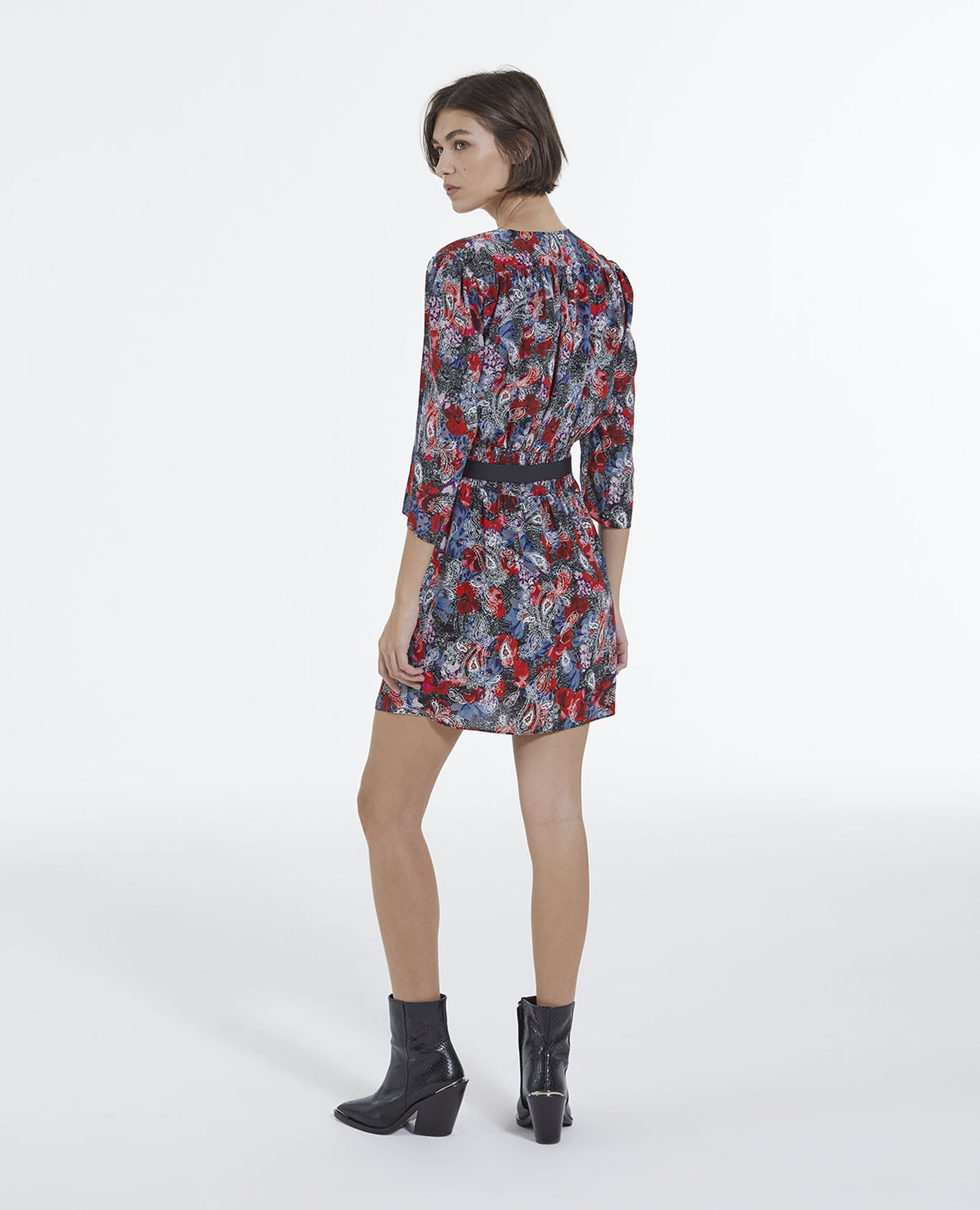 Robe courte en soie à imprimé fleuri, RED, hi-res image number null