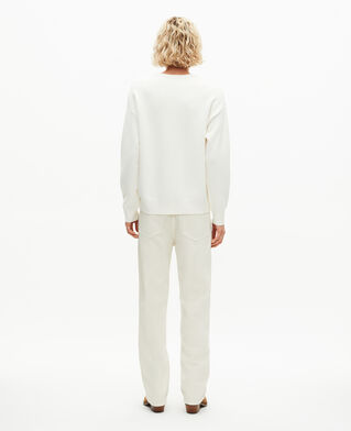 The Kooples MEN ECRU round neck sweater in ecru double-sided wool