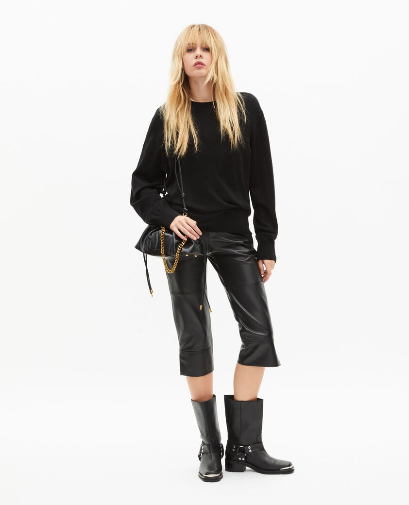 The Kooples WOMEN BLACK black leather capri pants