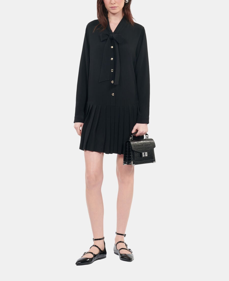 The Kooples DAMEN BLACK schwarzes kurzes kleid mit plissierung