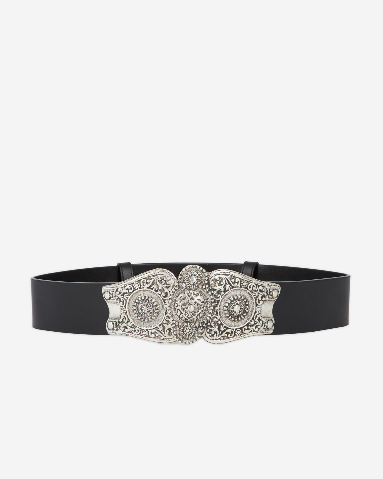 The Kooples FEMME BLACK ceinture noire large en cuir avec grande boucle western