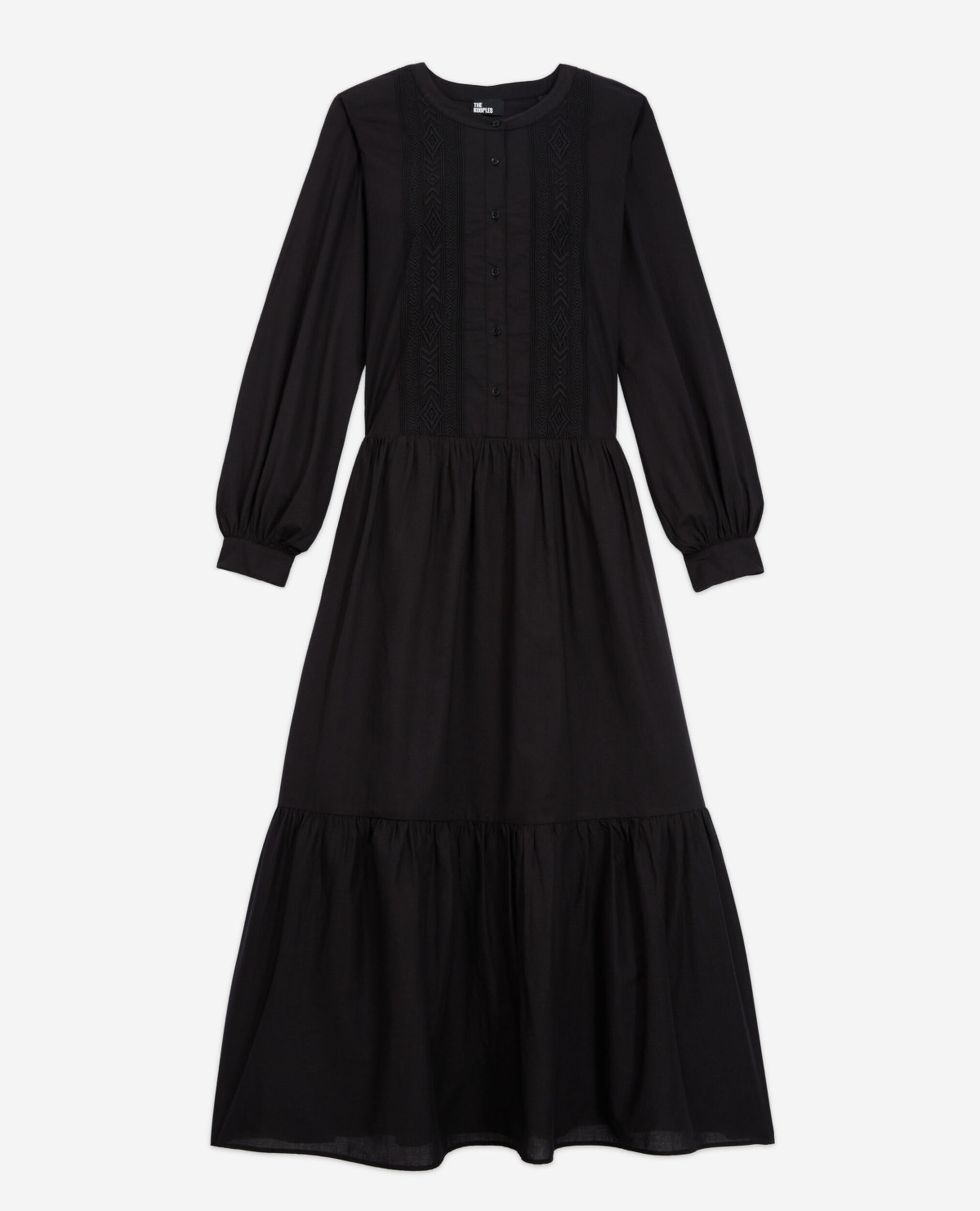 Schwarzes langes Kleid mit Stickerei, BLACK, hi-res image number null