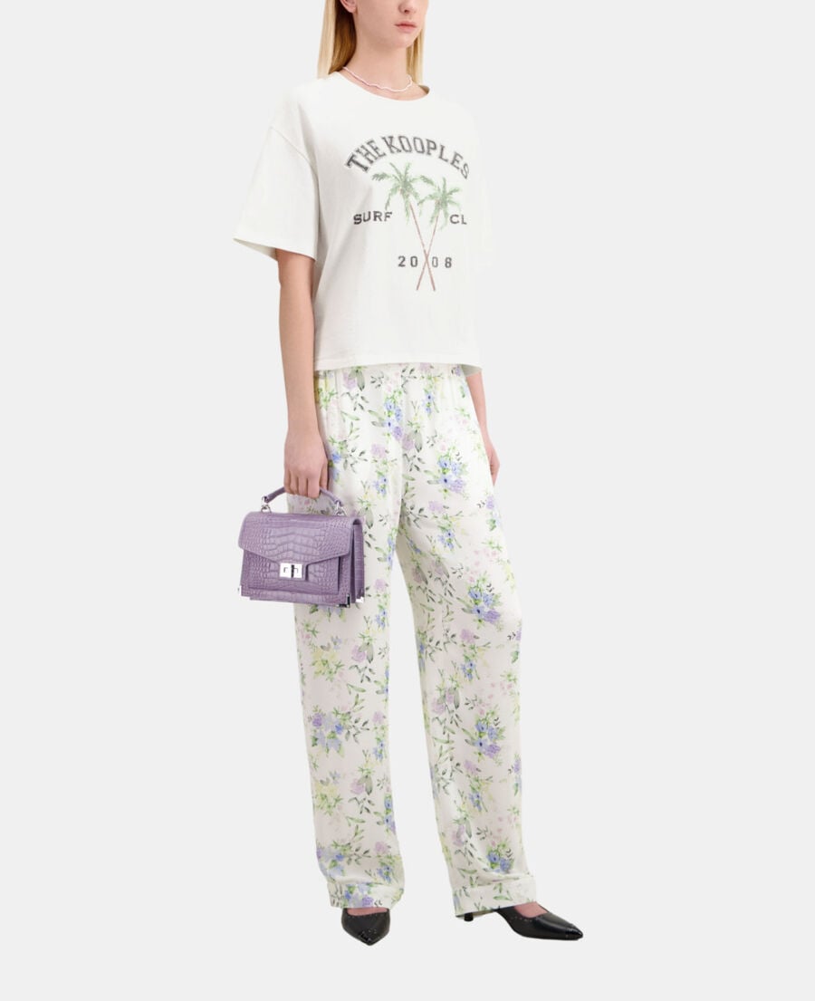 The Kooples DAMEN ECRU ecrufarbenes t-shirt mit surf-club-siebdruck