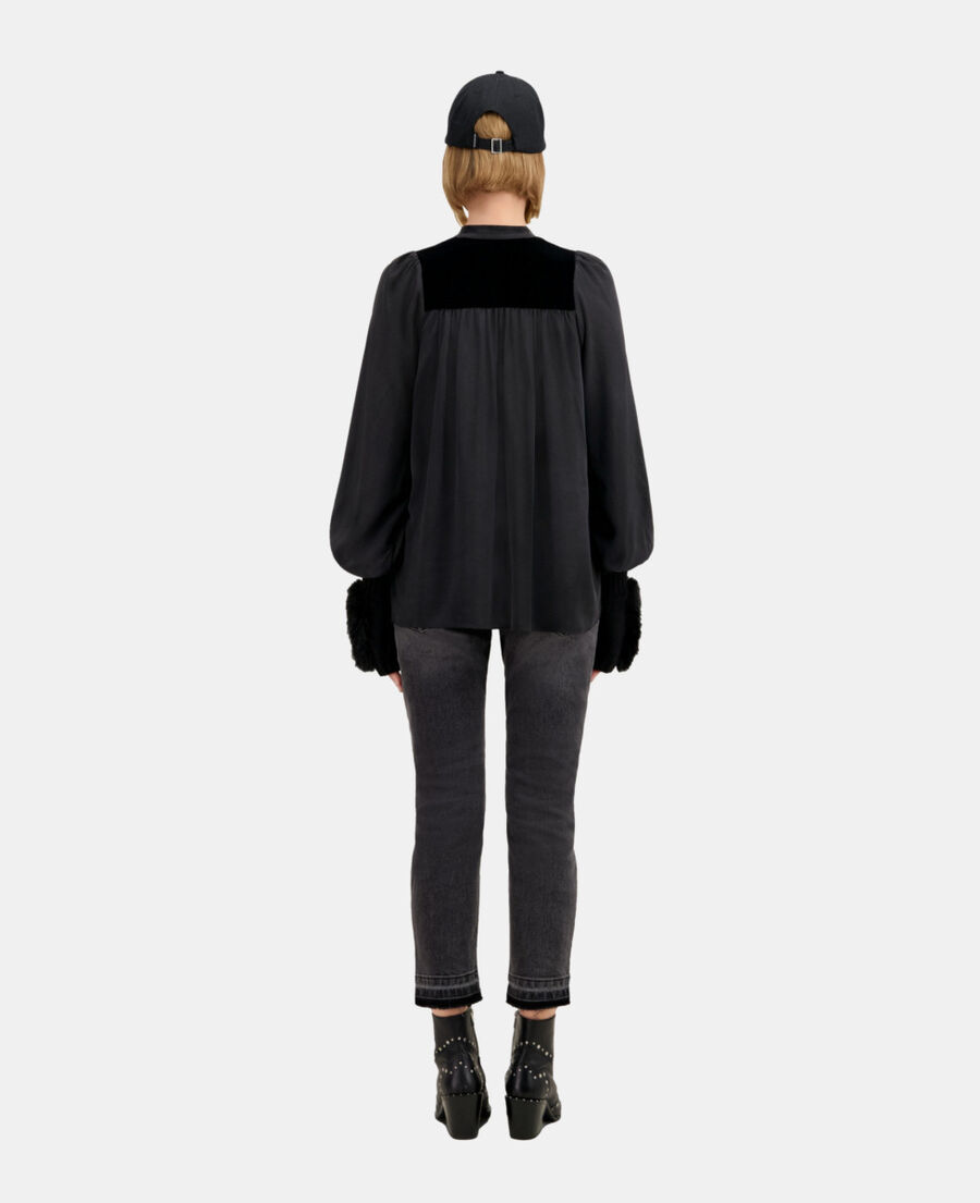 The Kooples F BLACK black silk top with velvet details