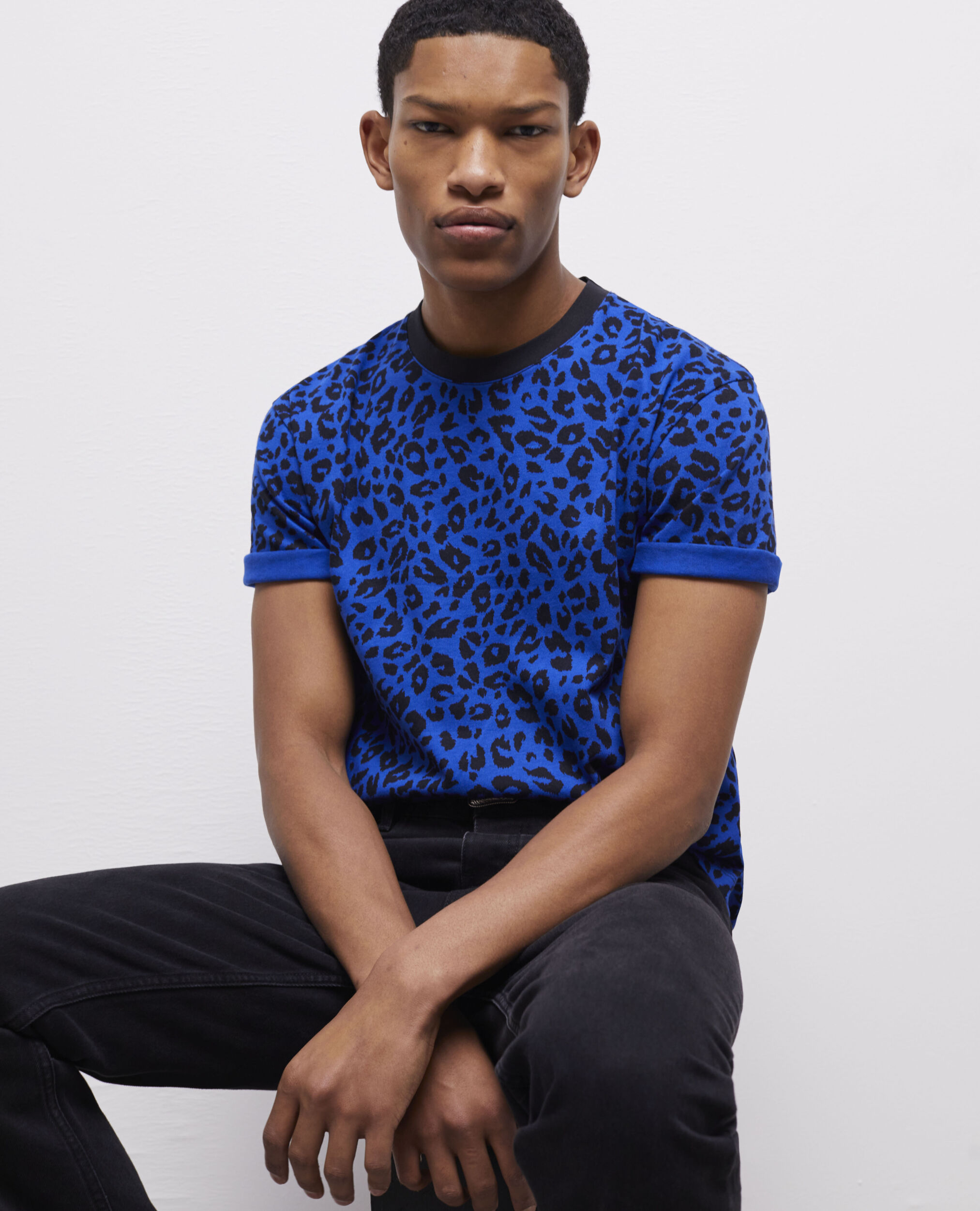 Men's blue leopard print shirt, BLUE ELECTRIC, hi-res image number null